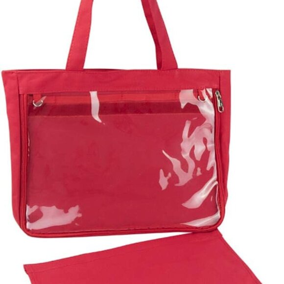 Red PVC Canvas Tote Bag Clear Window for Pins & DIY Customization Women - Picture 3 of 6
